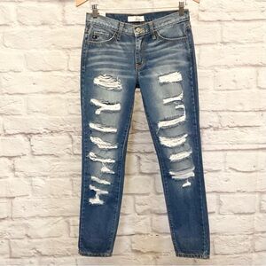 KanCan 24 Women’s Distressed Slim Ankle Jeans 100% Cotton BK1005